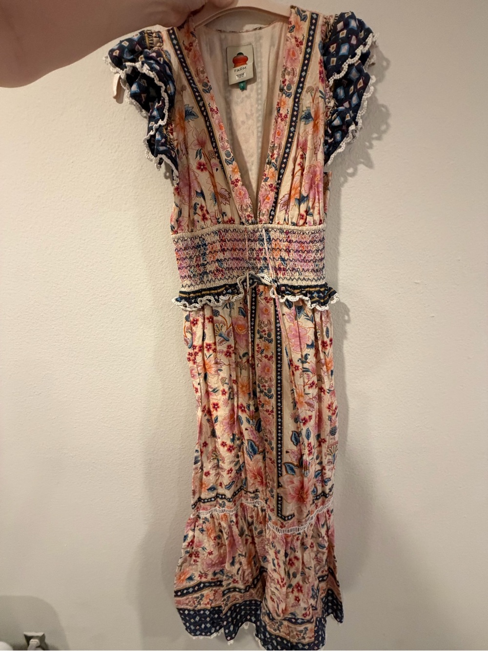 FARM Rio Floral Maxi Dress in Cream, Pink & Blue - Picture 5 of 6